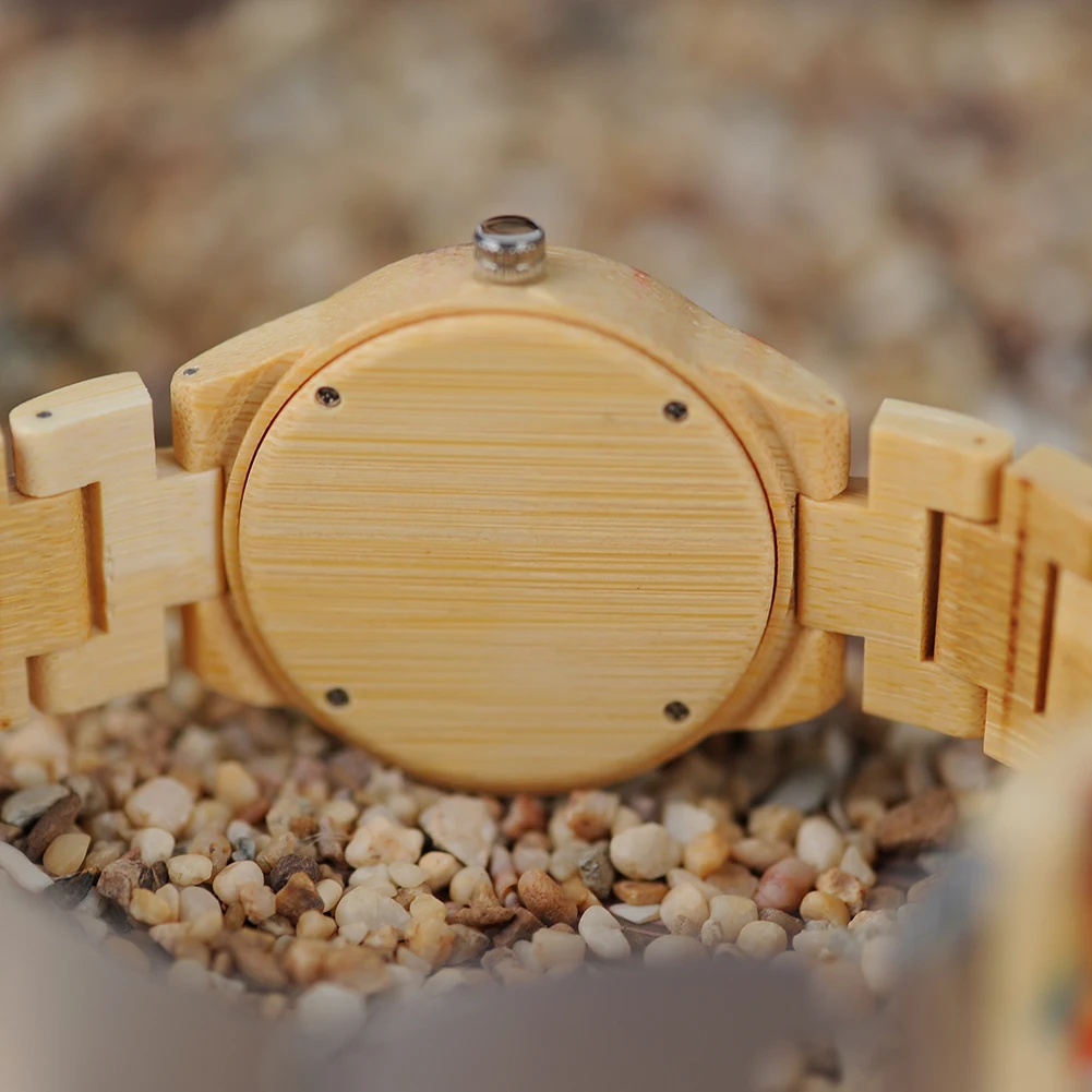 Женские бамбуковые часы BOBO BIRD дизайнерские с принтом и кварцевым механизмом