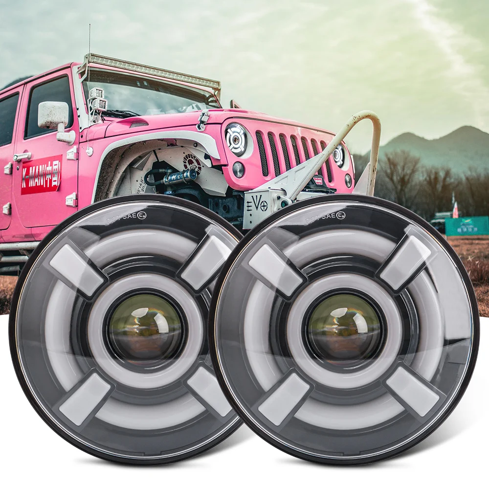 

7 Inch Motorcycle LED Headlight DRL H4 Halo Ring Angel Eyes Amber White Turn Signal Lamp Hi/Lo For Jeep 4x4 Lada Niva Off Road