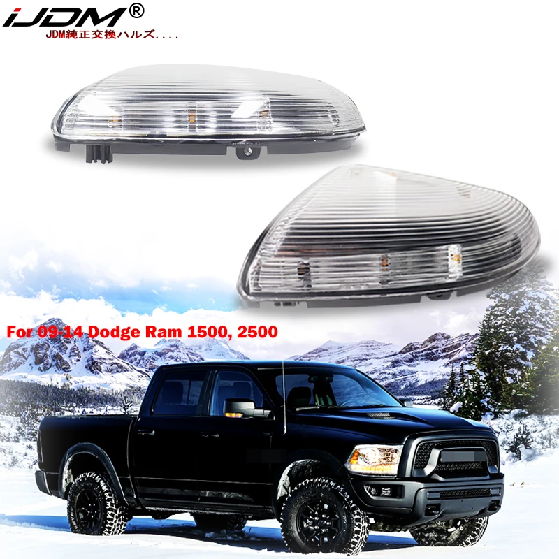 iJDM Amber/White Side Mirror Marker Lamps For 2009-2014 Dodge Ram 1500, 2500 Front Side Mirror Turn Signal Light /DRL 12V