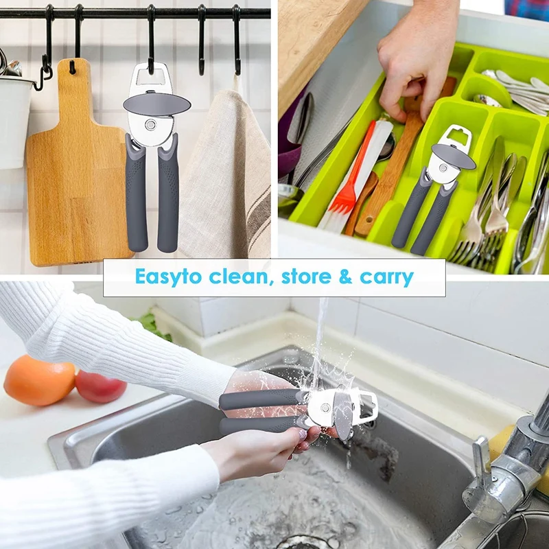 Can Opener Handheld 3 in 1 Manual Multifunctional Heavy Duty Openers with Comfy Grip Gray | Дом и сад