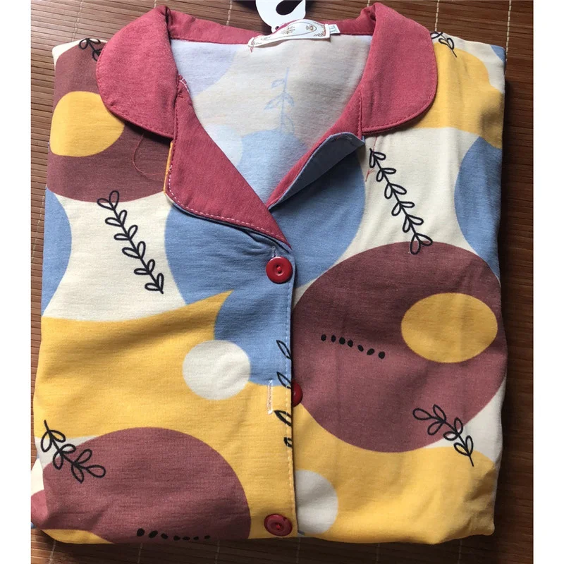 

Women Pajamas 2 PCS Sets Autumn Printed Long Sleeve V Neck Buttons Sleepwear Pijamas Cartoon Homewear Long Pants Casual Pyjamas