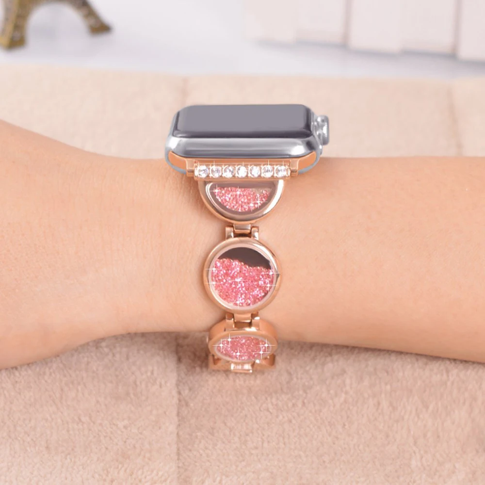 Ремешок для Apple Watch роскошный драгоценный камень браслет с песочным рисунком из нержавеющей стали серии 3 2 1 42 мм 38 мм бриллиантовый ремешок для iwatch серии 4 40 мм 44 мм