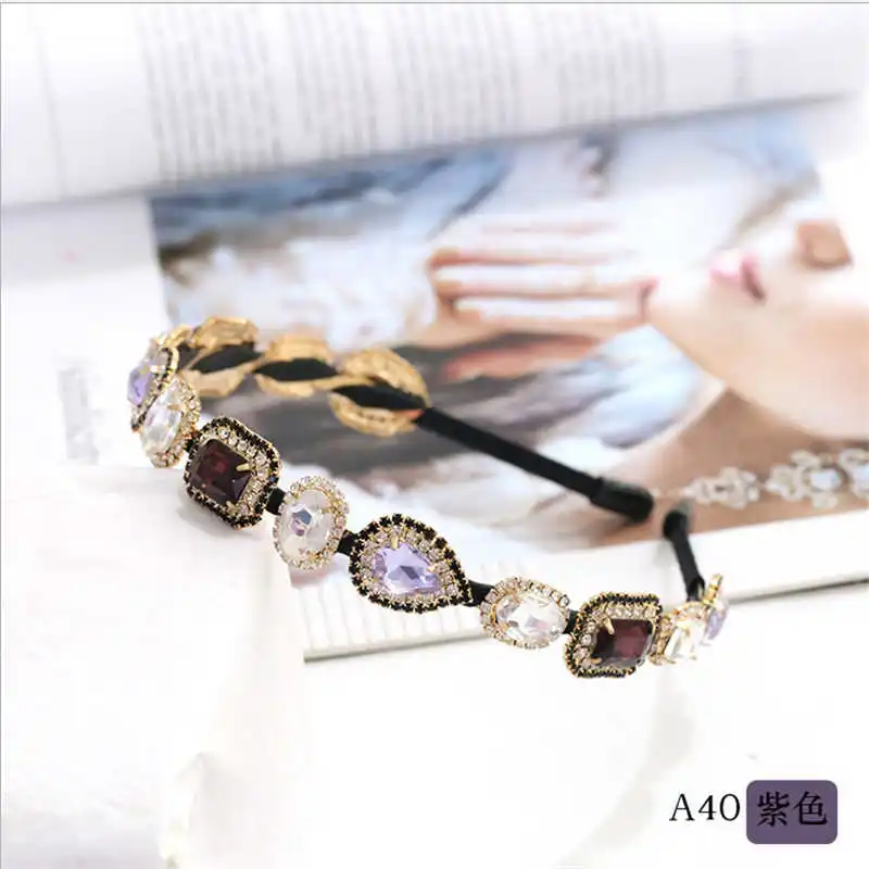 Фиолетовый Женские бриллиантовые драгоценные камни Жемчужная Повязка для волос женский головной убор для девочек праздник - Цвет: Фиолетовый