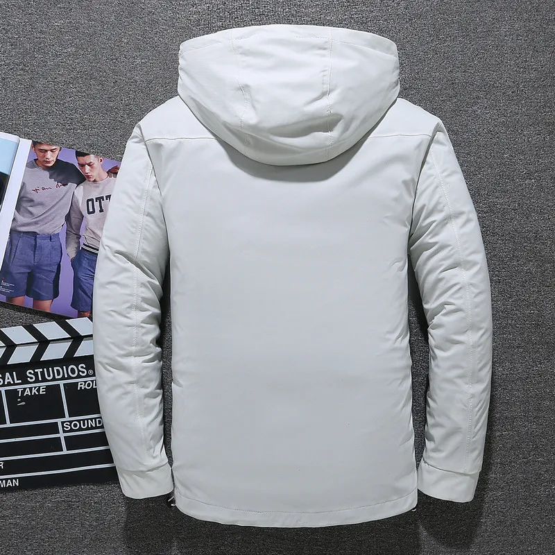 

Men Winter Thick Removable Liner White Duck Down Jacket Warm Windproof Waterproof Zipper Hooded Casual Down Coat Outwear Parka