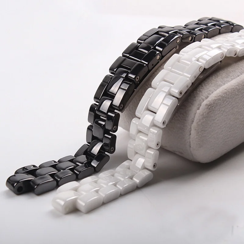 High Quality Pearl Ceramic Watchband for men and women Replacement Watch Strap for J12 Couple convex  end watch band 16mm 19mm