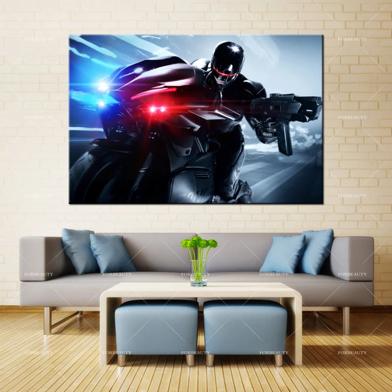 Forbeauty Картина на холсте настенное искусство robocop_мотоциклетная аэрозольная
