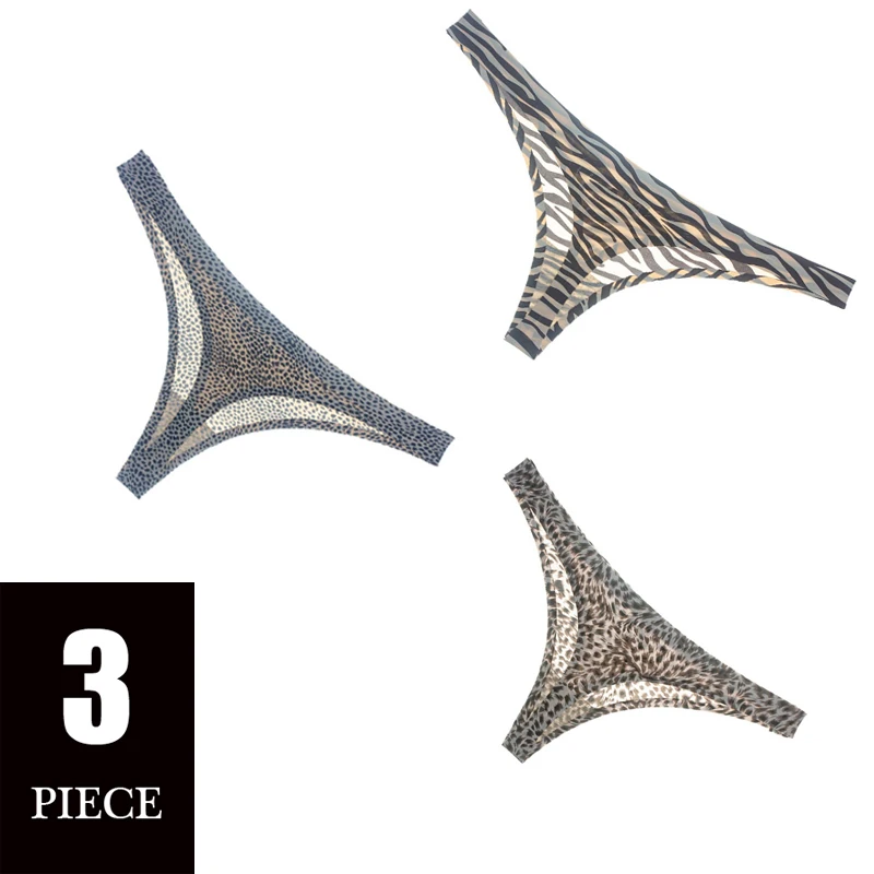 3 шт. шелковые сексуальные женские трусики с животным принтом леопардовые