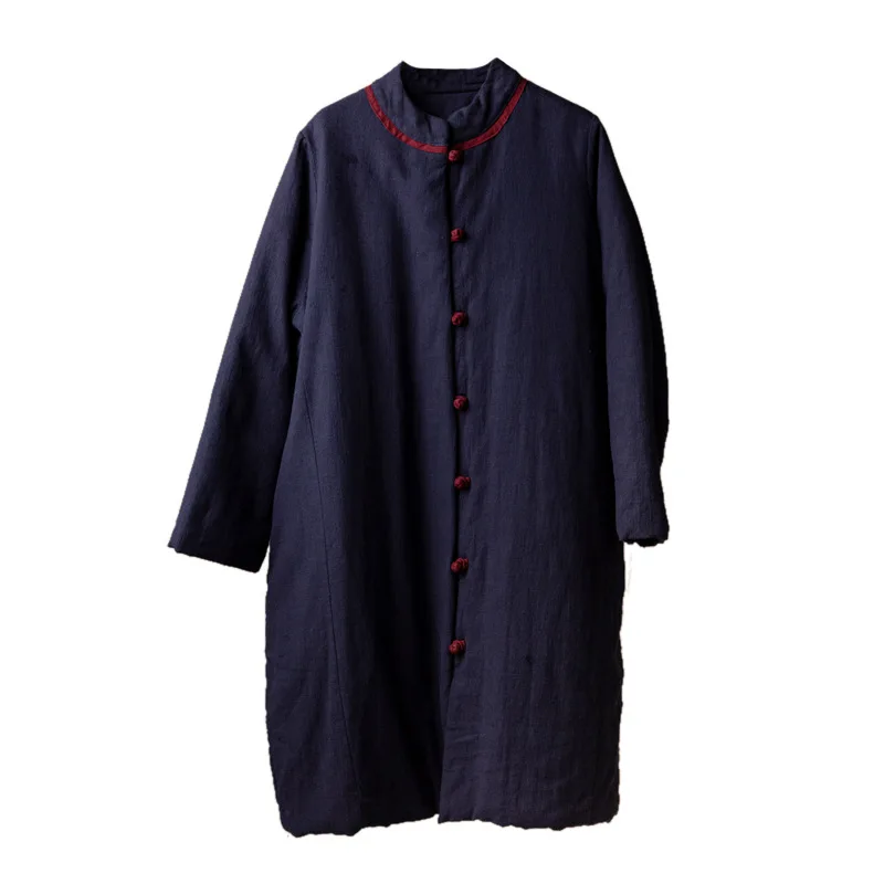 

2021 Winter New Retro Plate Buckle Stand Chinese Style Warm Cotton Parkas Cotton Linen Comfortable 4 Color Women Parka
