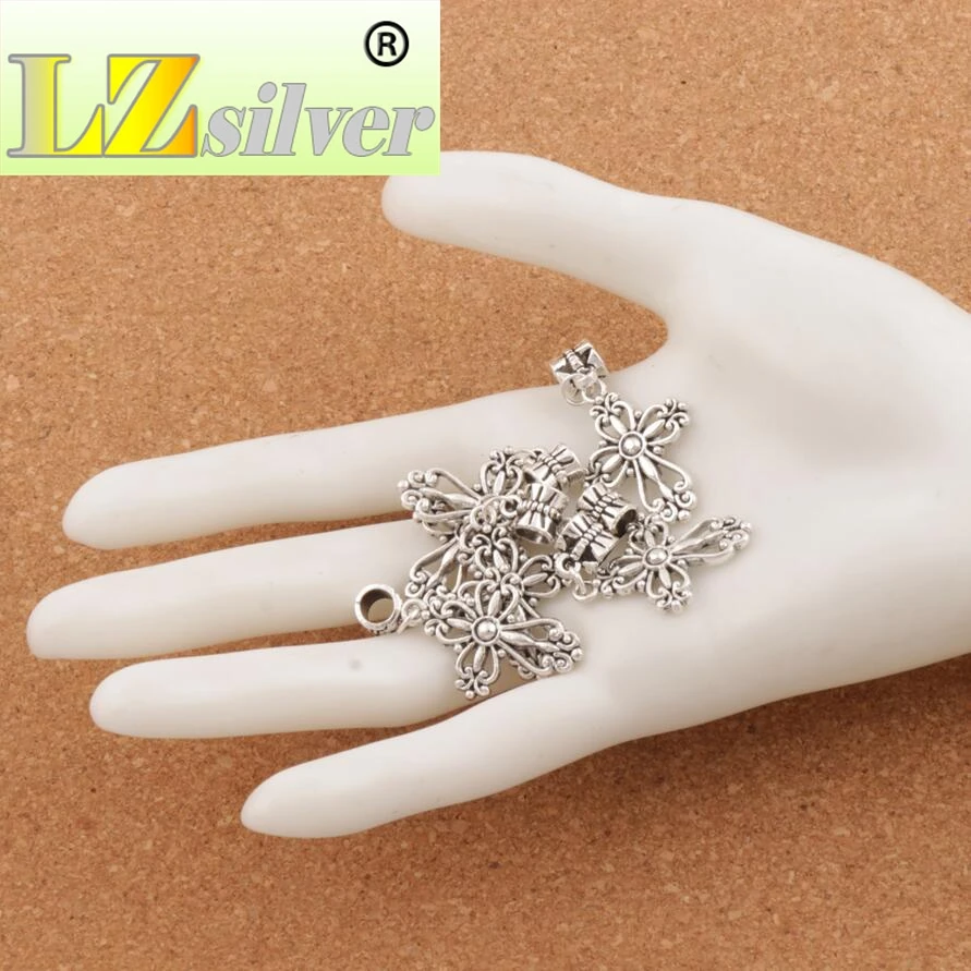 Filigree Heart Cross Religious Charm Beads 80Pcs Zinc Alloy Fit European Bracelets Jewelry DIY B425 20.5x38.7mm