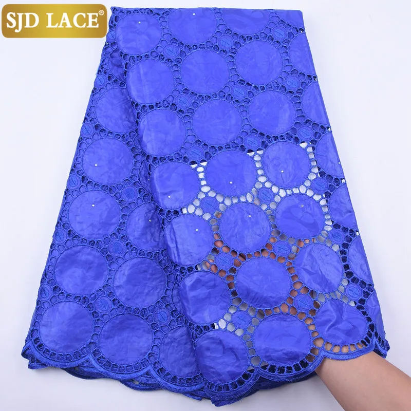 Кружевная синяя африканская базиновая богатая ткань SJD с Бродом последние 5 ярдов