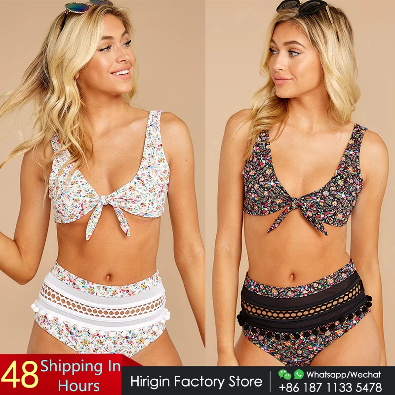

Купальник-бикини Hirigin женский с высокой талией, пикантный ажурный комплект повязка с бантом, бюст 2020, летний купальный костюм