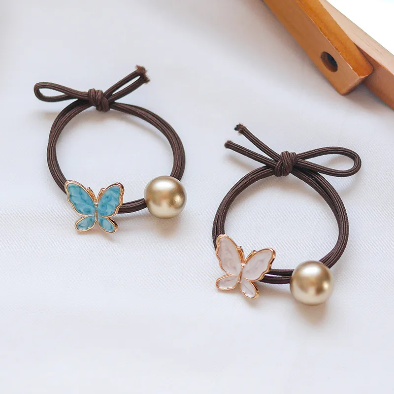 

2pc High Elasticity butterfly Korean Hairbands Women Spiral pearl Hair Ties Girls Hair Rings Rope Accessories Gum Scrunchies