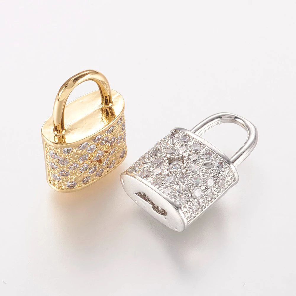 

10pc Lock Shape Brass Micro Pave Cubic Zirconia Pendnat Charms for Jewelry Making DIY Bracelet Necklace 18.5x11.5x6mm