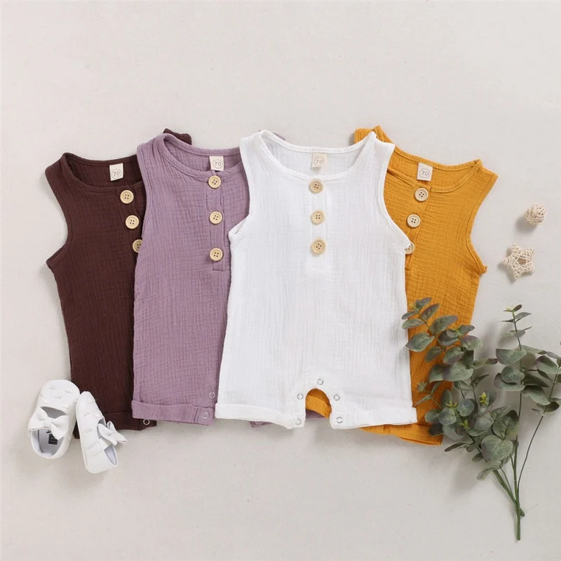 

Summer Newborn Outfit Baby Boys Girls Jumpsuit Solid Print Sleeveless Romper Infant Kids Playsuits 2021