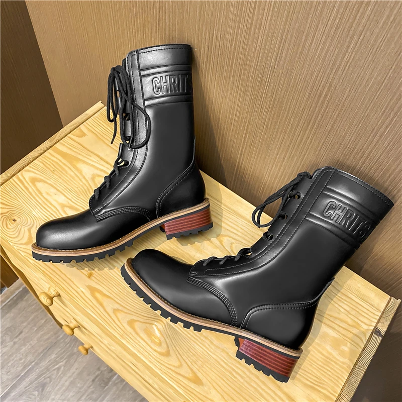 

2021 European and American Ladies Flat Martin Boots Flat Heel Motorcycle Boots