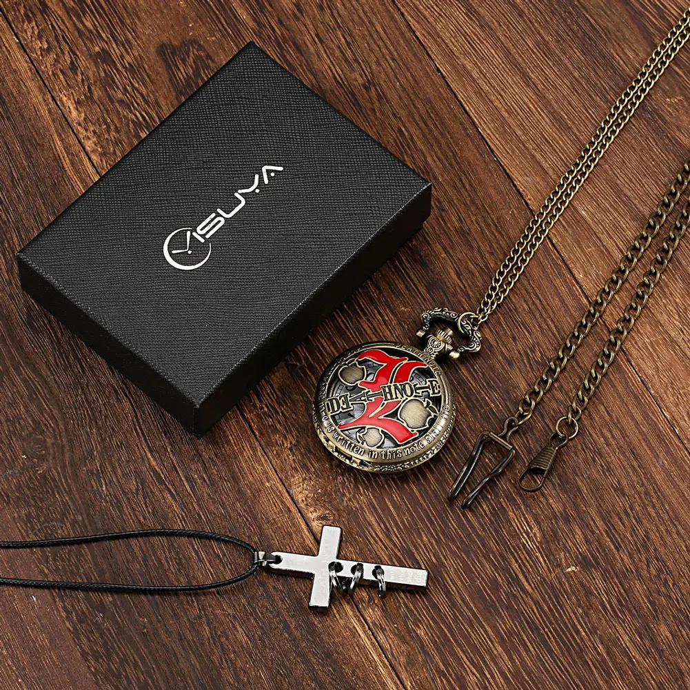 Pocket Watch for Men Bronze Alloy Case Quartz Watch Pocket for Gift Set for Men Vintage Pendant Pocket Watch Necklace Gift Box