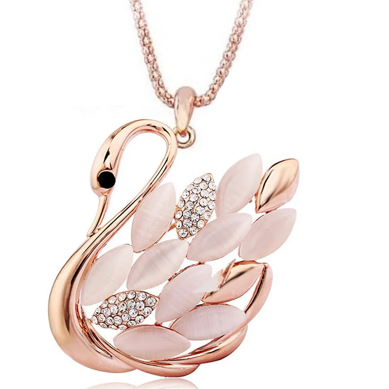 

DSHOU132 Hollow swan opal fashion long necklace sweater chain opal necklace accessories women