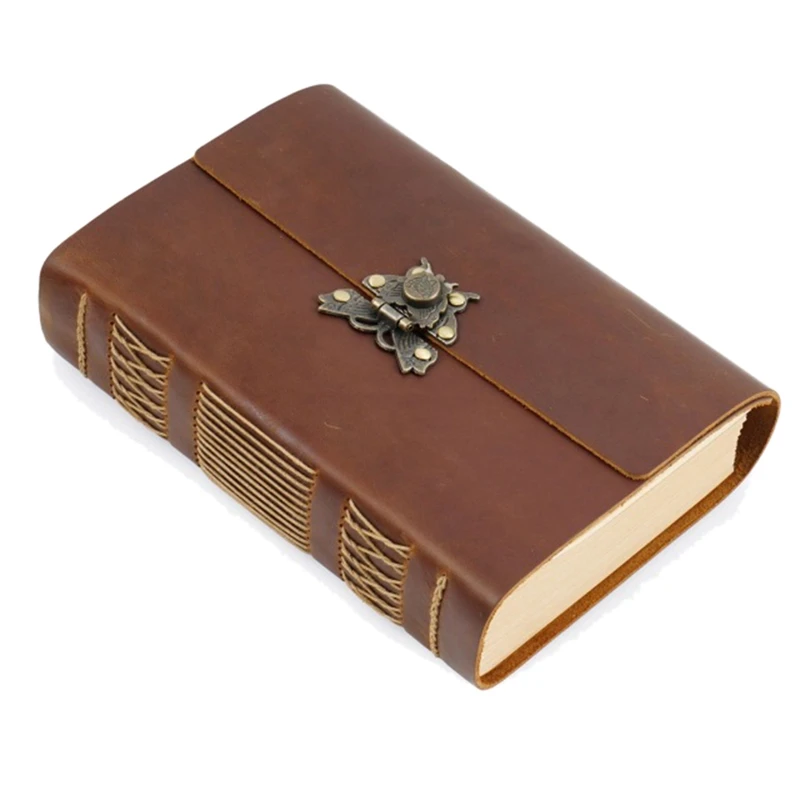 

Hand Made Thick Leather Diary Blank Kraft Paper Notebook with Speical Button 480P Sketchbook Creative Stationery Gift