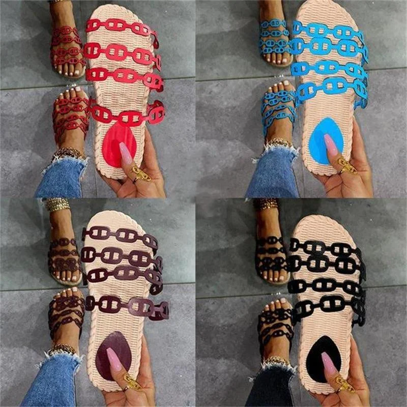 

Women's Solid Color Hollow Out Shuttle Open Toe Round Toe Flat Heel Non-slip Fashion Casual Elegant All-match Sandals 1KB042