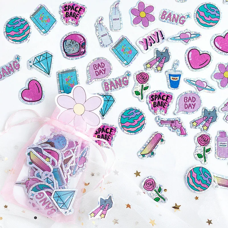 100 штук упак. ПВХ Мультяшные наклейки Alien водонепроницаемые для кошачьей планеты