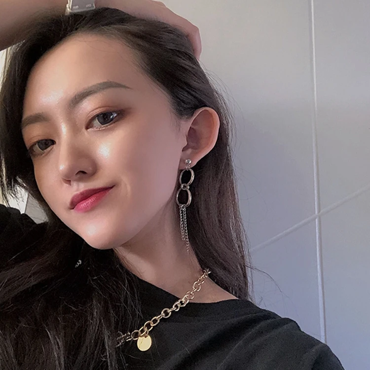 2019 корейская Серебряная цепочка серьги с кисточками эффектные геометрические