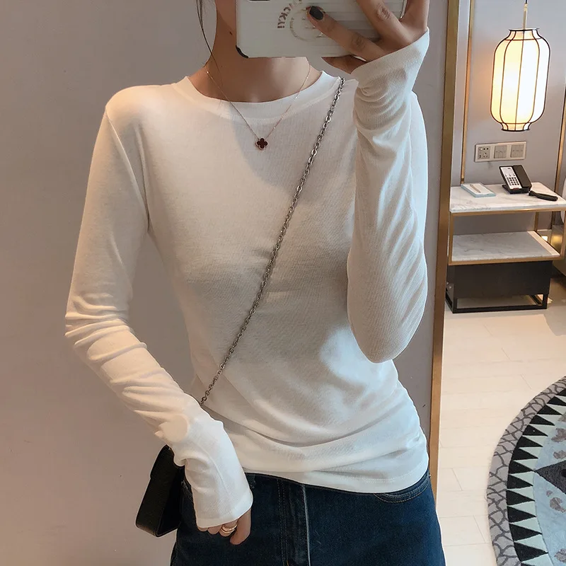 

2021 New Pure Cotton Long Sleeve T-shirt Women Slim Fashion Europe and America Pop Clothing Summer Autumn Female Tops Streetwear
