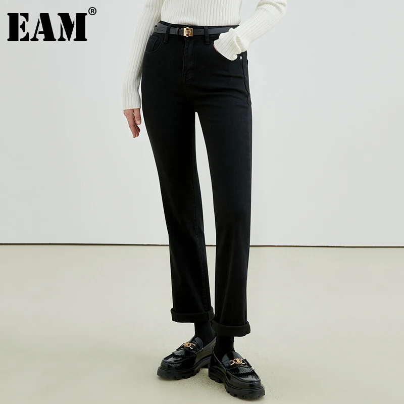 

[EAM] High Waist Black Brief Casual Long Pencil Pants Jeans New Loose Women Trousers Fashion Tide Spring Autumn 2022 1DE4661