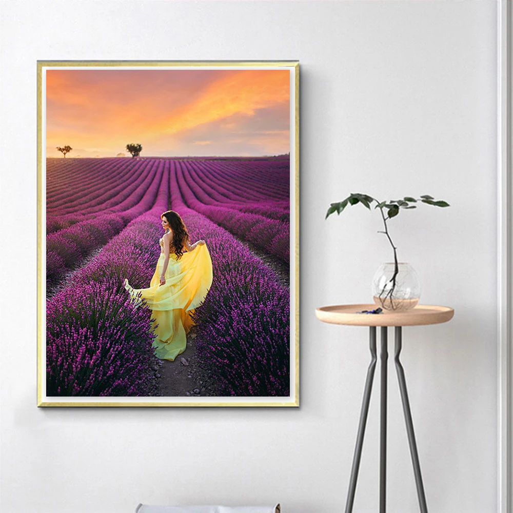 5D алмазная живопись полный круг сверло лаванда фон пейзаж вышивка наборы для