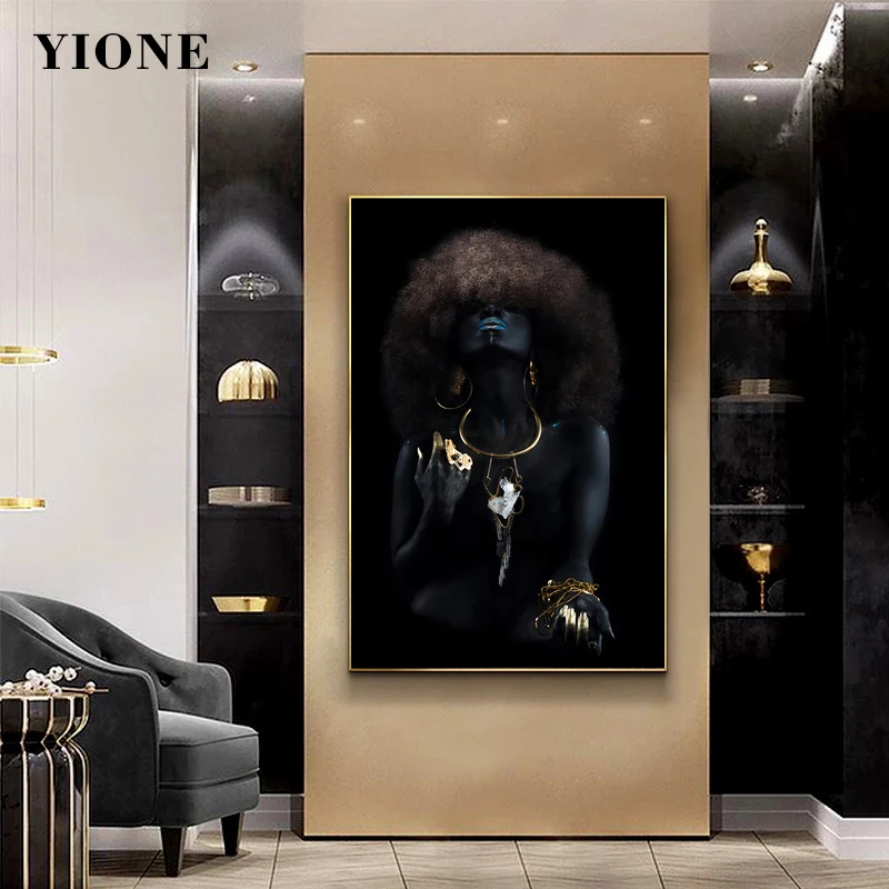 

African Afro Black Woman Canvas Painting Custom Modern Figure Poster Print Wall Picture for Bedroom Living Room Home Decoration