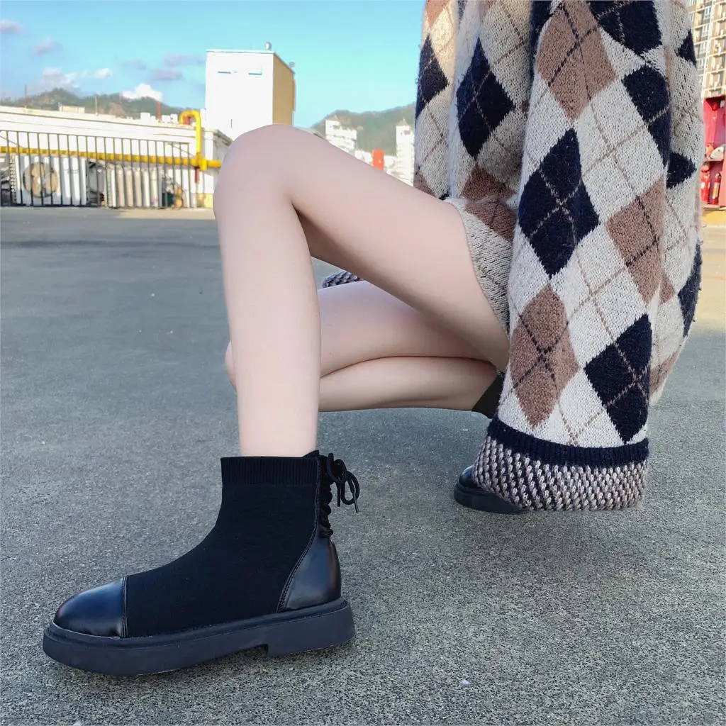 2019 Новые Модные Ботинки martin из эластичной ткани сезон осень-зима женские носки на