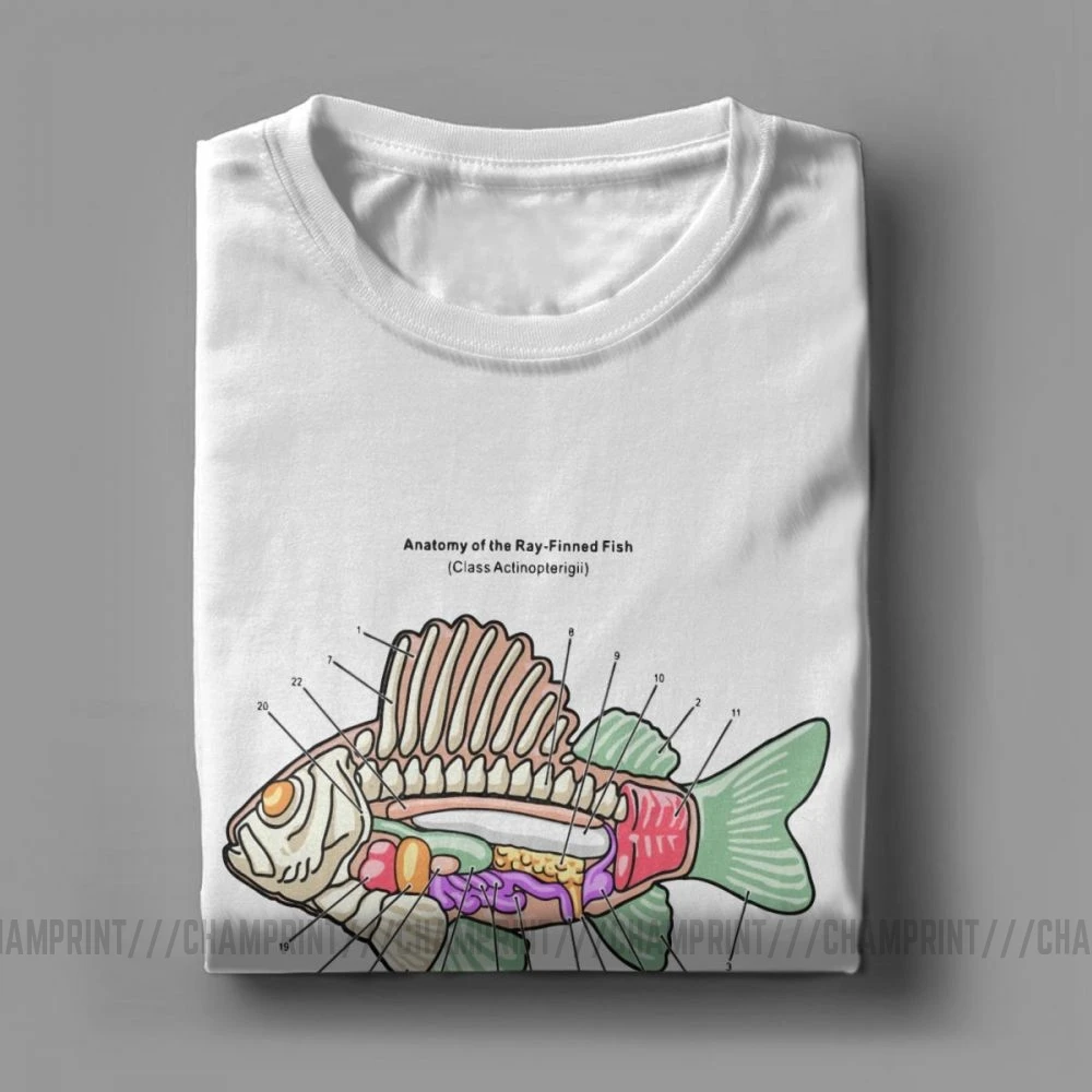 Футболка мужская с рисунком рыбы и анатомии топ коротким рукавом круглым вырезом