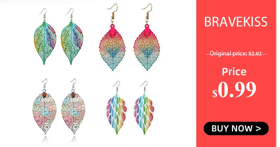 BRAVEKISS Винтажные висячие серьги в форме листа для женщин Boho выдолбленные модные ювелирные изделия трендовые корейские серьги Новинка BPE1401