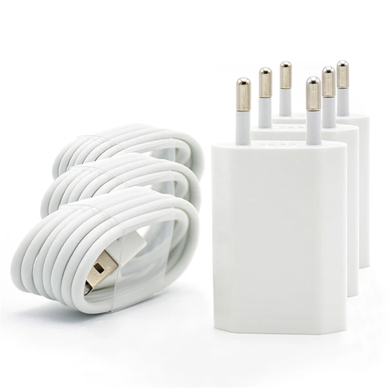 

3 компл./лот Сетевое зарядное устройство USB с европейской вилкой переменного тока для iPhone 8 Pin USB-кабель для зарядки + Адаптер для дорожного зар...