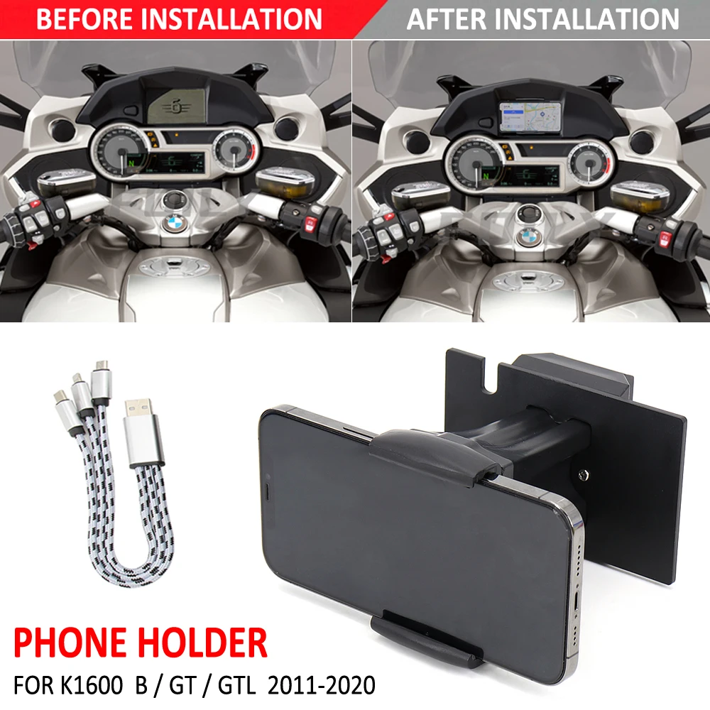 

Для BMW K1600GTL K1600GT K1600B K 1600 B GT GTL 2011-2020 кронштейн для GPS-навигации мотоцикла телефона с USB-зарядкой