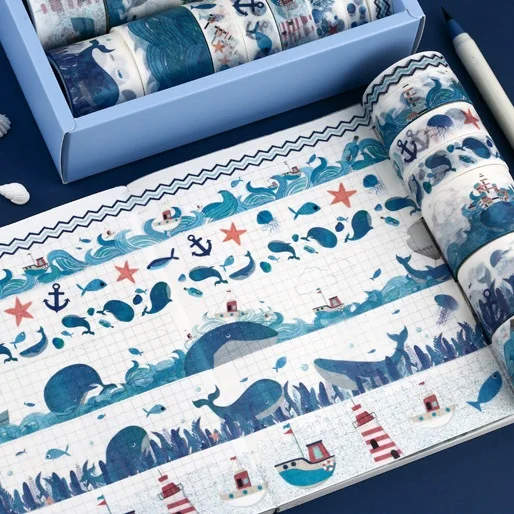 Микс широкая темно синяя морская Кит дизайн Washi лента DIY Наклейка для