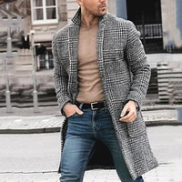50 new arrival vintage men autumn winter plaid lapel collar midi woolen coat warm slim cardigan