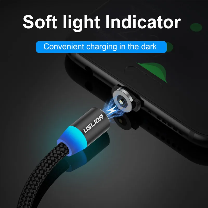 Магнитный USB-кабель USLION со светодиодной подсветкой, кабель USB Type ...