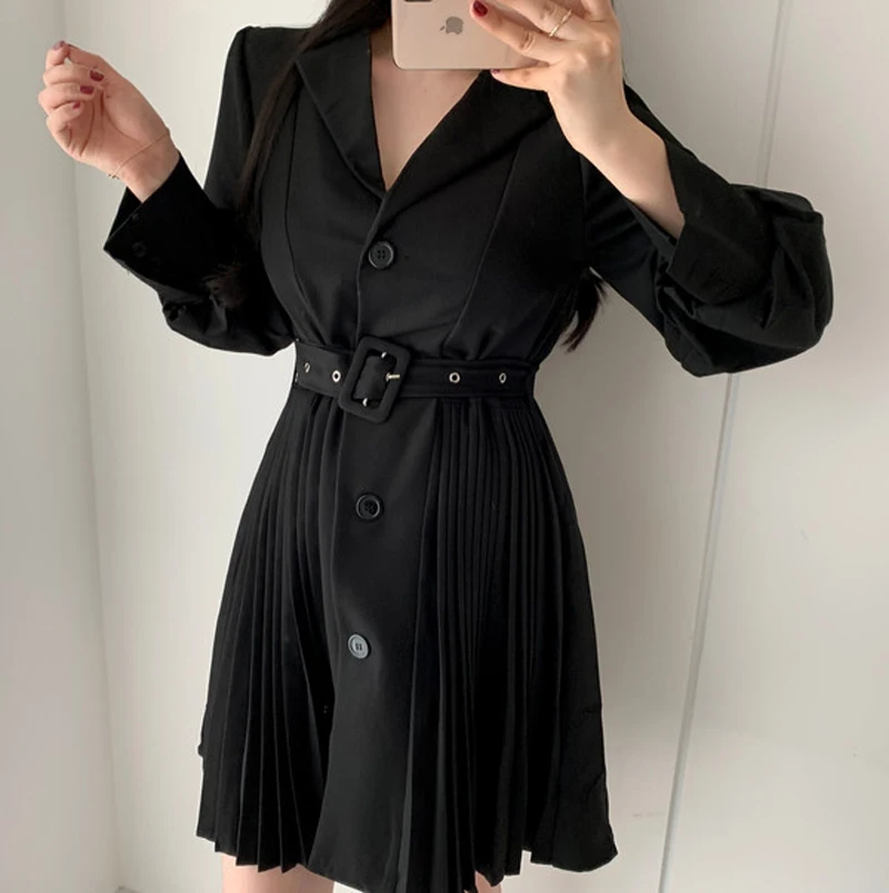 [EWQ] простой модный тренд женское платье-блейзер в Корейском стиле плиссированные