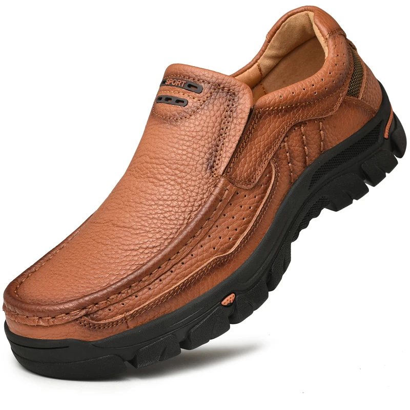 Туфли мужские из натуральной кожи мягкие повседневные лоферы без застежки