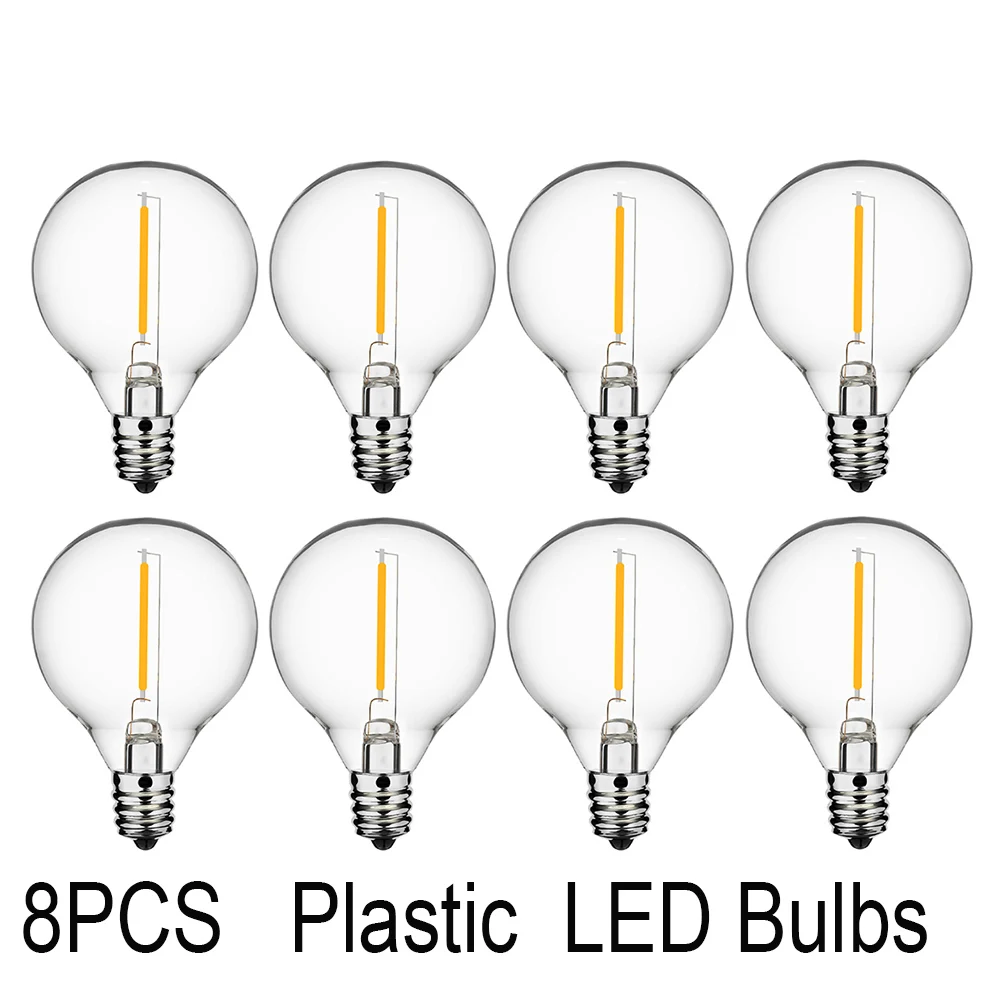 8PCS 25PCS G40 LED Plastic Replace Bulbs E12 220V LED 2700K Warm White Bulbs Replacement For Garland Light String