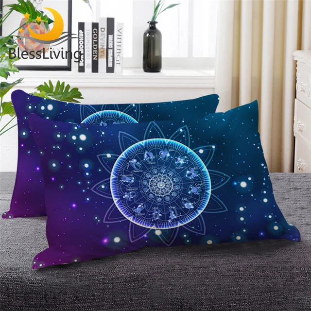 BlessLiving Zodiac Sleeping Throw Pillow Lotus Mandala Down Alternative Body Pillow Galaxy Astrology Hippie Bedding 1pc 1