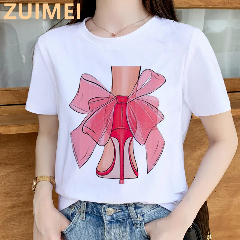 

High-Heeled Shoes Bonjous Paris Summer 2021 Tops Casual ladies basic O-collar Short Sleeved White Women's T shirt Girl,Drop Ship