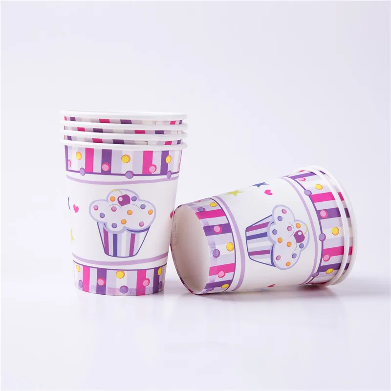 Cup-6pcs Розовый Кекс тематическая вечеринка на день рождения украшения Детские праздничные принадлежности одноразовые столовые приборы бумажные стаканчики и тарелки салфетки детский душ - Цвет: Cup-6pcs