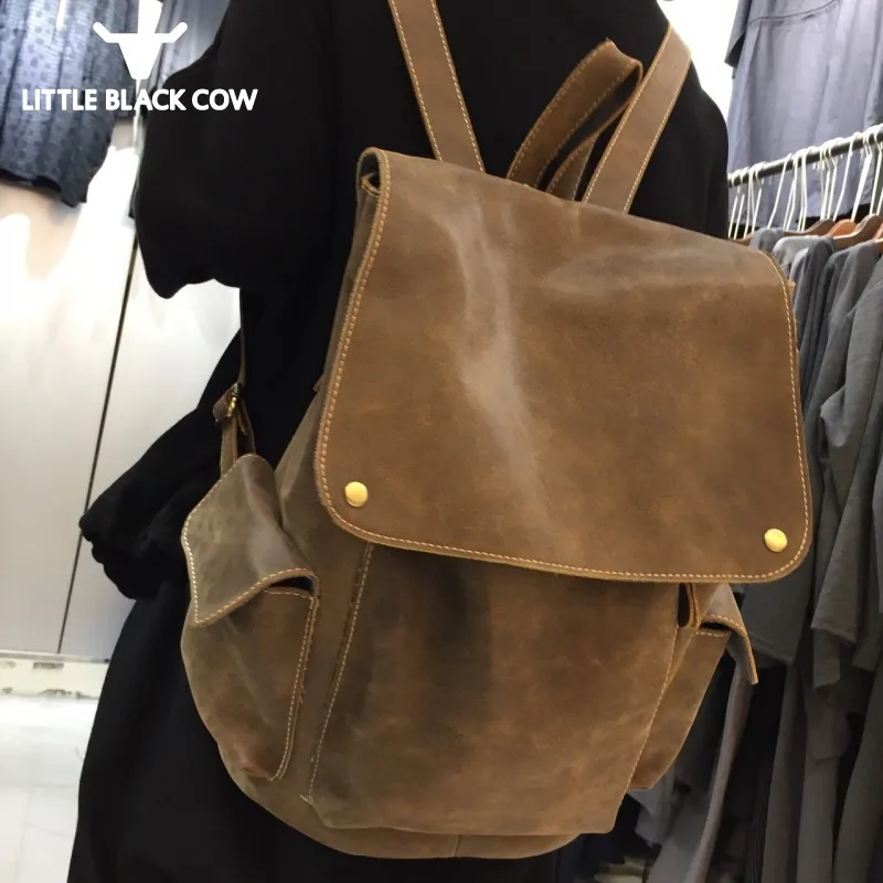 

Men Vintage 100% Genuine Leather Backpacks Unisex High Quality Outdoor Travel Backpack Male Handmade School Backpack Satchel