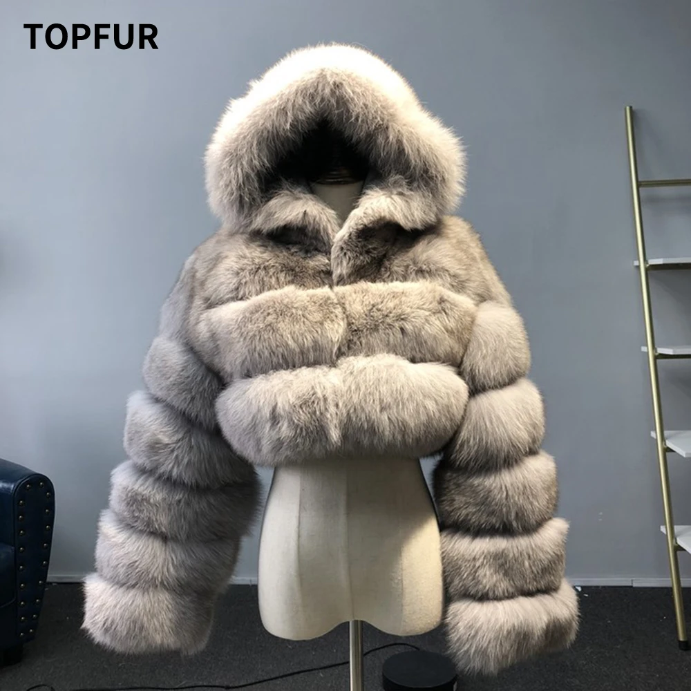 TOPFUR Luxury Real Women Silver Gold Fox Fur Coats With Fur Hood Jacket Fashion Female Winter Thick Warm Genuine Fur Outerwear