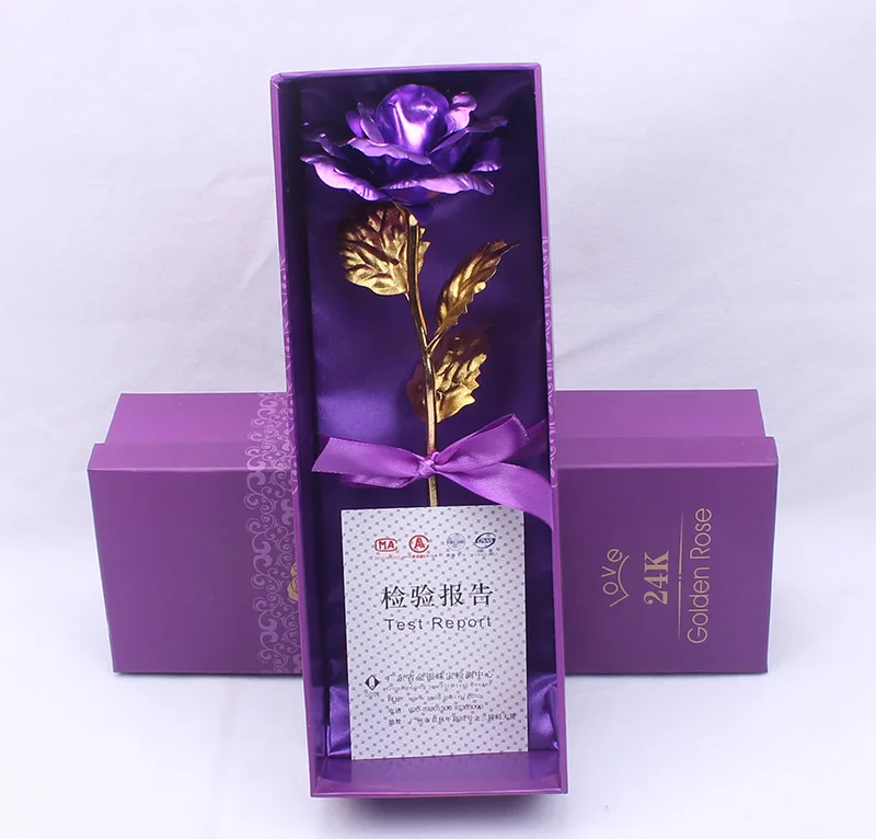 purple rose no base Дропшиппинг День Святого Валентина 24K Фольга Золотая Роза креативный подарок длится навсегда любовь Свадебный декор любовник Роза - Цвет: purple rose no base