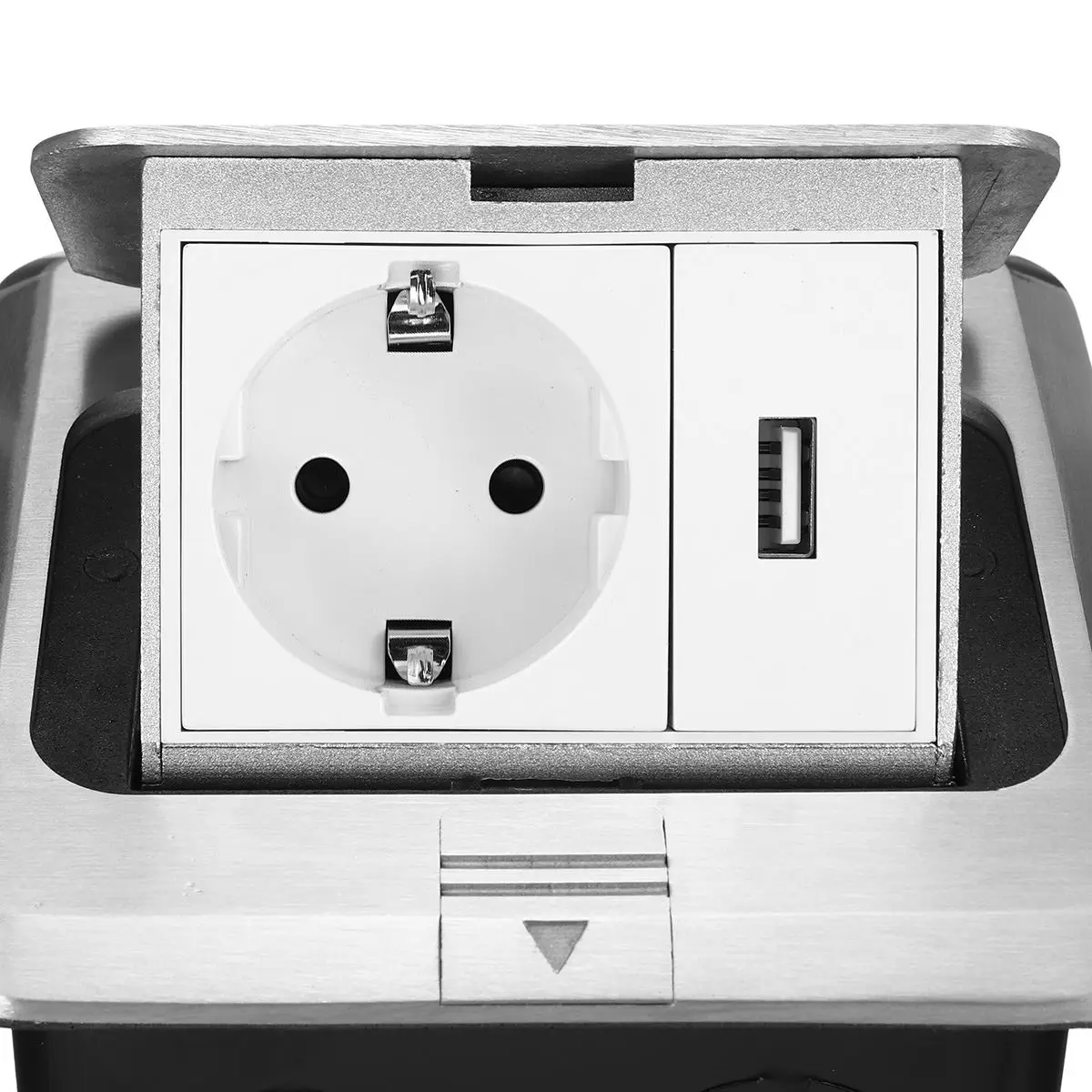 Всплывающее напольное гнездо из алюминиевой серебристой панели 16 А европейский