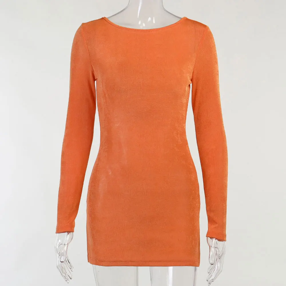 

Women Sexy Bodycon Mini Dress Wrap O Neck Backless Fashion Club Evening Party Long Sleeve Solid Aesthetic Lace Up High Street