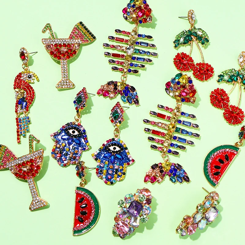 Модные эмалевые серьги KOMi разы красочные с глазами дьявола бананом клубникой