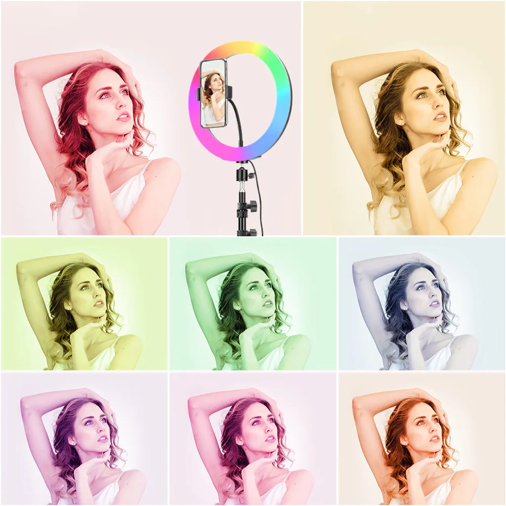 

10inch RGB LED Ring Light Youtube Live Streaming Makeup Fill light Selfie Ring Lamp Photographic Lighting With Tripod Lamp